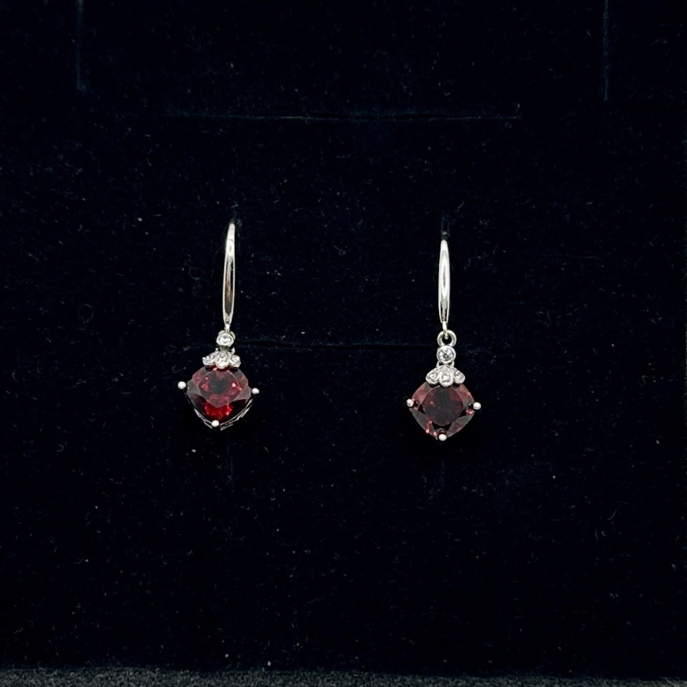 Natural red garnet drop earrings 18k sterling silver